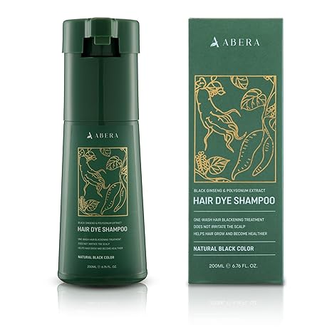 Abera Hair Dye Shampoo, Black Hair Color for Grey Hair Coverage for Women and Men, One-wash Hair Blackening Treatment with Natural Dark Color (6.76 Fl. Oz.)