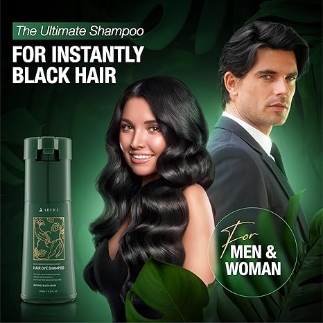 Abera Hair Dye Shampoo, Black Hair Color for Grey Hair Coverage for Women and Men, One-wash Hair Blackening Treatment with Natural Dark Color (6.76 Fl. Oz.)