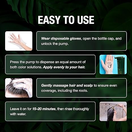 Abera Hair Dye Shampoo, Black Hair Color for Grey Hair Coverage for Women and Men, One-wash Hair Blackening Treatment with Natural Dark Color (6.76 Fl. Oz.)