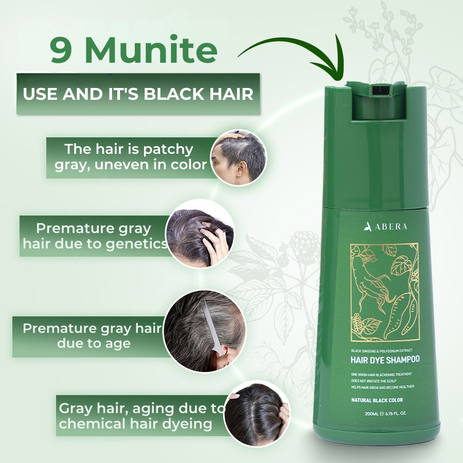 Abera Hair Dye Shampoo, Black Hair Color for Grey Hair Coverage for Women and Men, One-wash Hair Blackening Treatment with Natural Dark Color (6.76 Fl. Oz.)